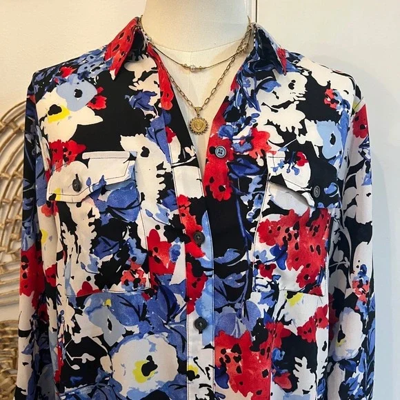 Jones New York Floral Blouse Officecore Quiet Luxury Retro Femme Maximalist M - Picture 3 of 9